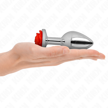 Plug anale in acciaio con rosa rossa, eleganza e sicurezza